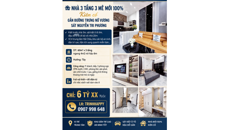 Nhà 3 tầng 3 mê Hải Châu mới 100% full nội thất xem là mê giá tốt